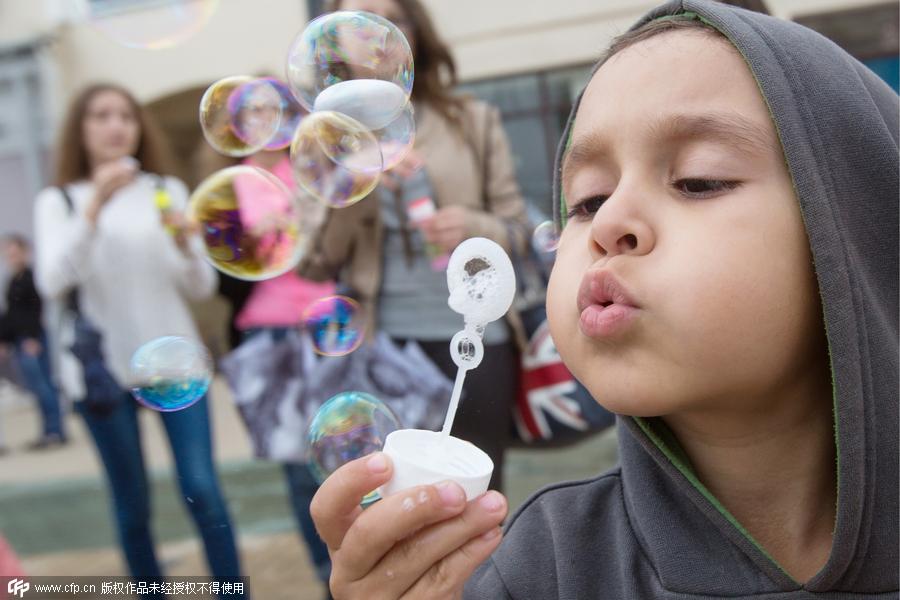 Have fun in bubble parade in Kazan, Russia