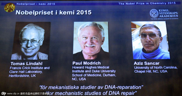 DNA scientists win 2015 Nobel Prize for Chemistry