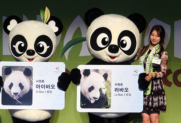 Panda pair unveiled to S Korean public