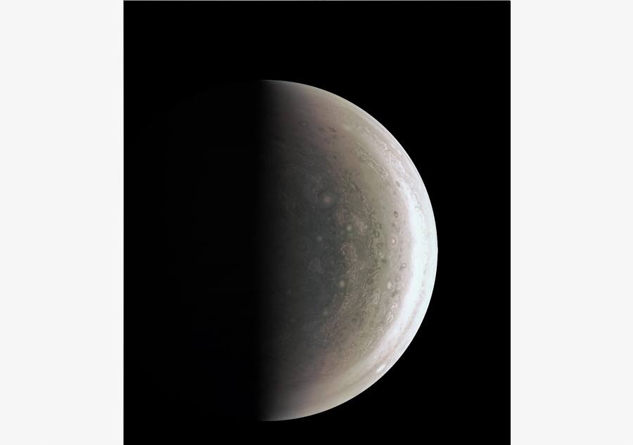 Jupiter is seen in an image from NASA's Juno spacecraft