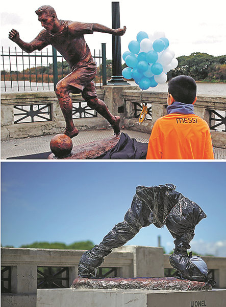 Vandals chop up statue of Messi