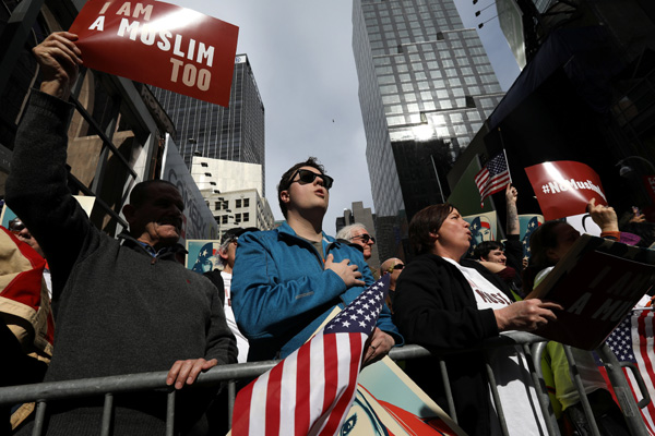 New Yorkers rally in Times Square against Trump's immigration policy