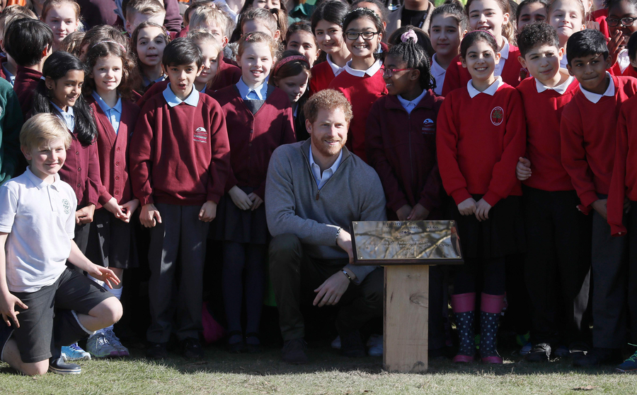 Prince Harry helps students grow 'Queen's canopy'