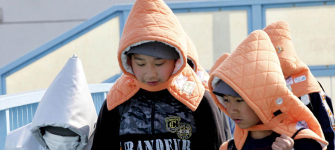 Protective headgear for school children in Tokyo