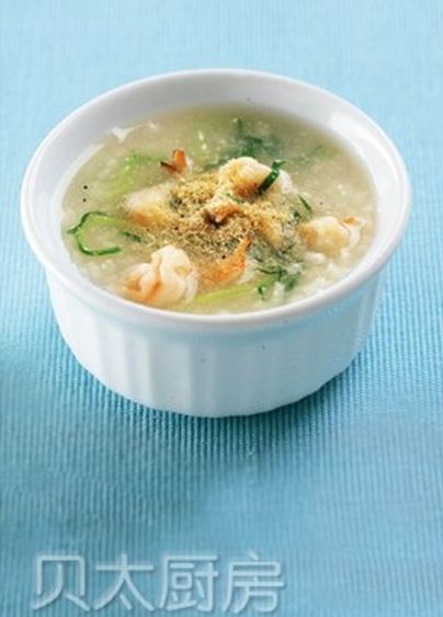 宝宝断奶辅食:青菜虾粥