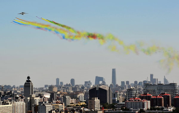 国庆阅兵空中梯队首次进行全编队预演[组图]