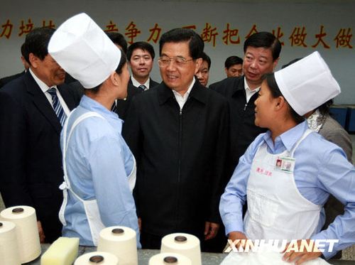 胡锦涛考察山东 和村民代表在农家院围坐(图)